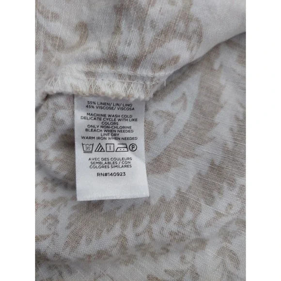Loft‎ Linen Dress Womens 4 Brown White Button Front Paisley Print Beach V Neck - Picture 10 of 11